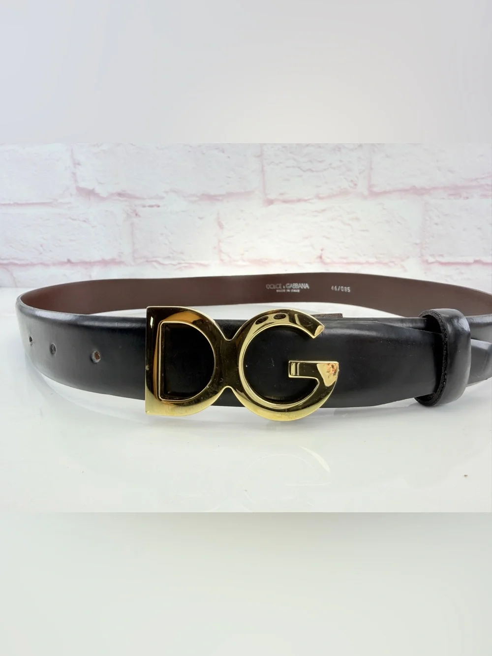 Dolce & Gabbana Black Leather Belt with Gold DG Logo Buckle Small